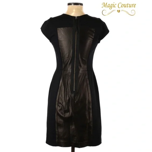 ❌SOLD❌Rebecca Taylor Lamb Leather Paneled Dress🖤🖤🖤 - Picture 4 of 14